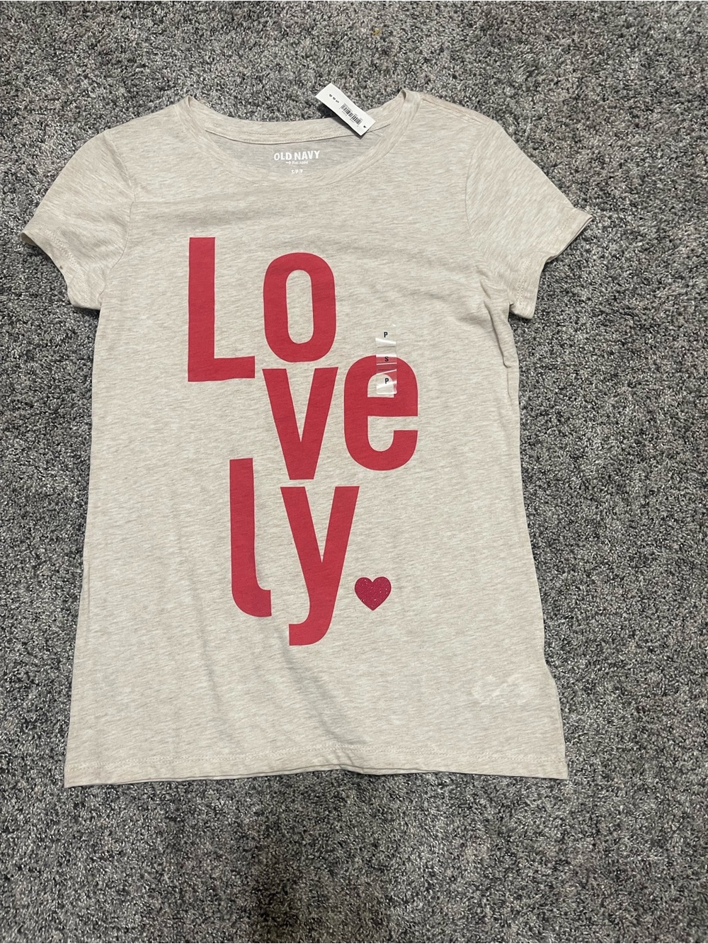 Old Navy Heather Cream Short-Sleeve Tee with Red "Lovely" Graphic